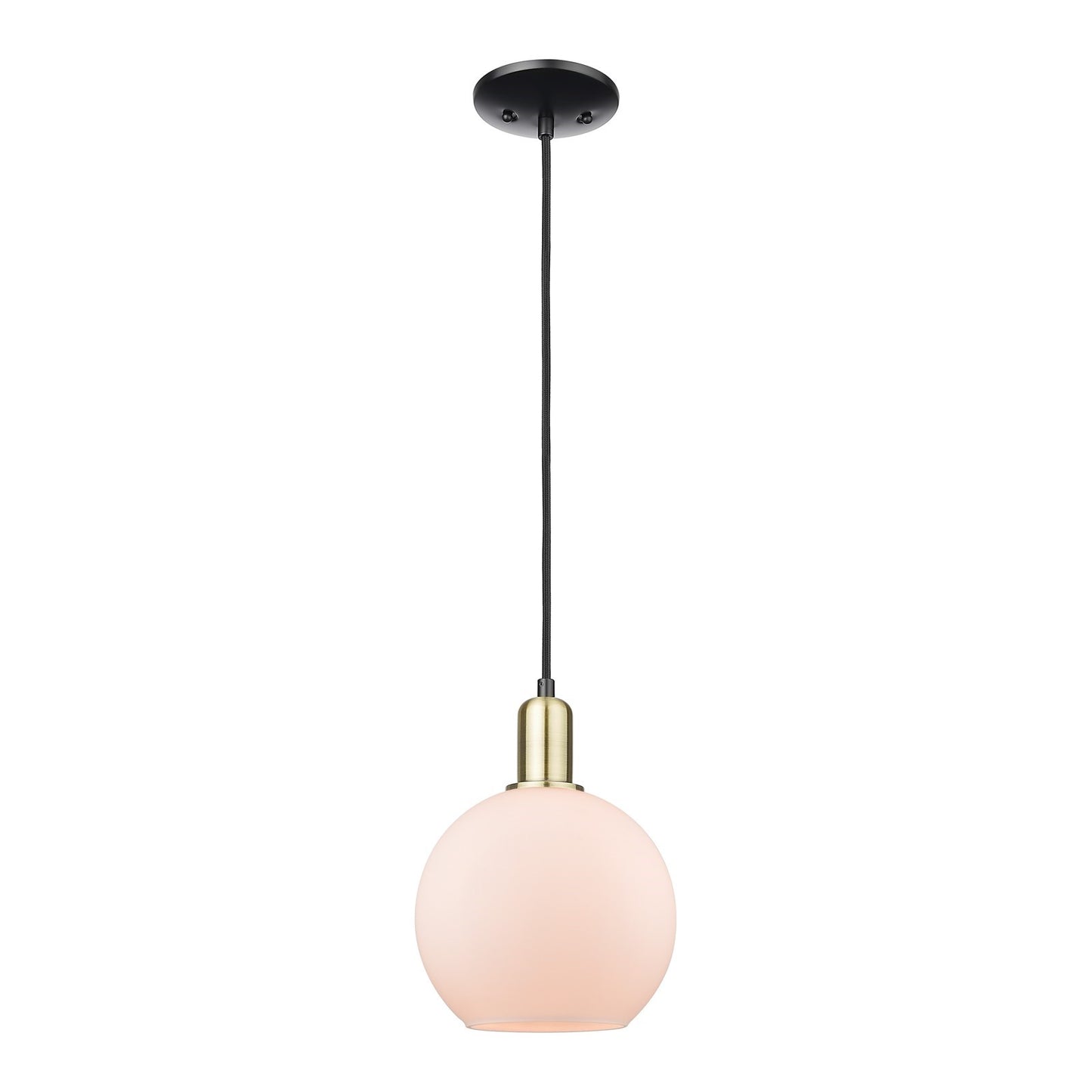 Innovations Athens 8in 1-Light Mini Pendant | Industrial Black Antique Brass Steel and Matte White Glass | Kitchen Island & | Model 716-1P-BAB-G121-8