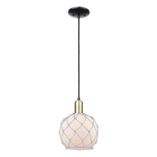 Innovations Farmhouse Rope 8in 1-Light Mini Pendant | Industrial Black Antique Brass and White Frosted Glass with Rope | Model 716-1P-BAB-G121-8RW