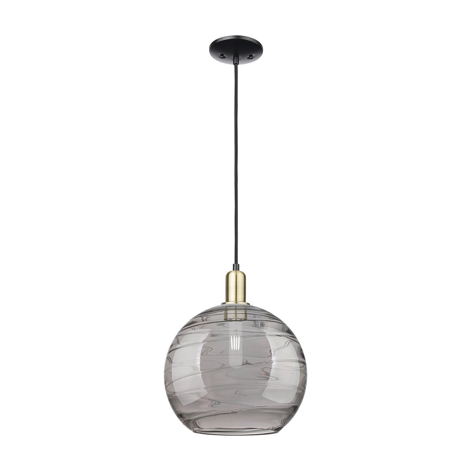 Innovations Athens Deco Swirl 12in 1-Light Mini Pendant | Industrial Black Antique Brass and Light Smoke Glass | Kitchen | Model 716-1P-BAB-G1213-12SM