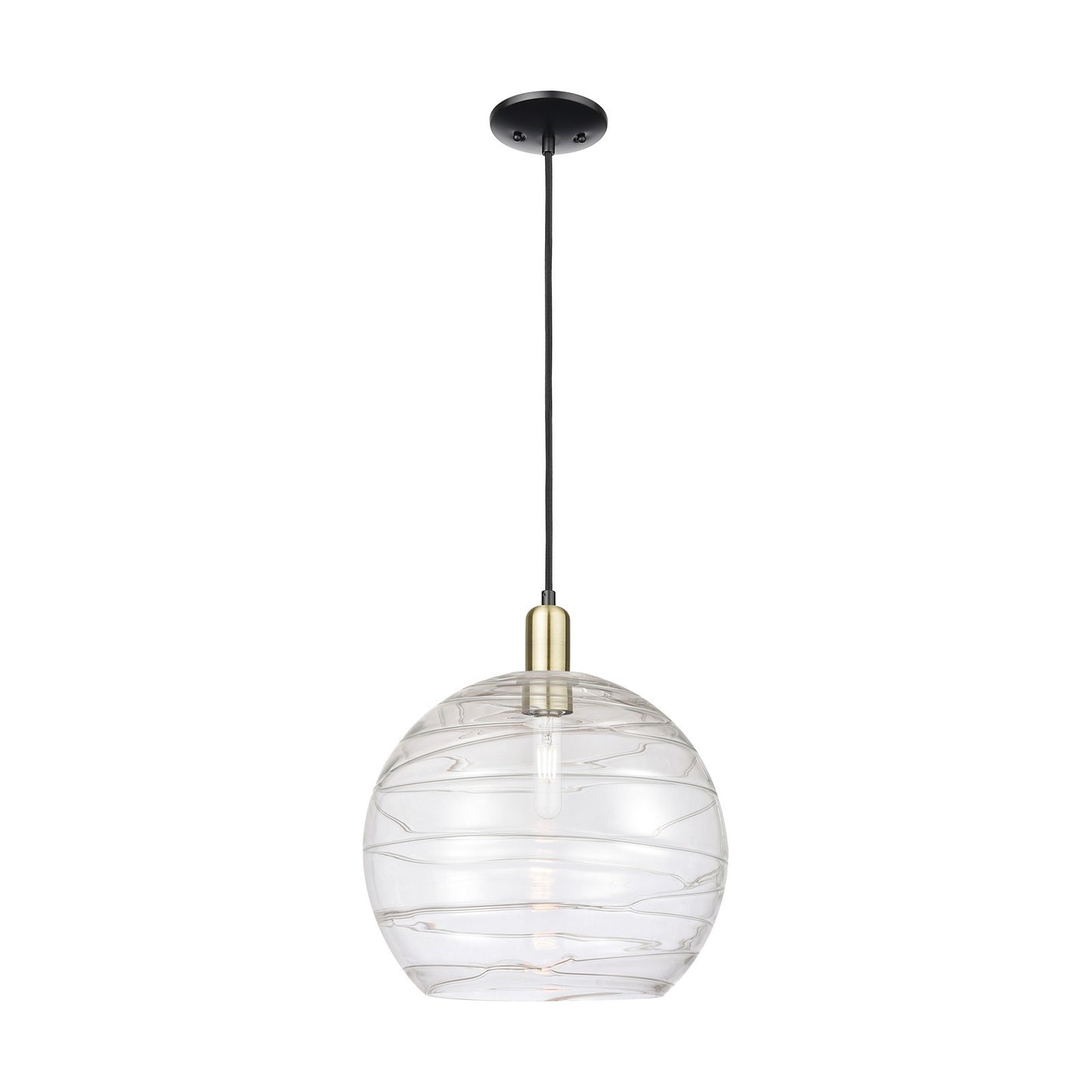 Innovations Athens Deco Swirl 14in 1-Light Mini Pendant | Industrial Black Antique Brass Steel and Clear Deco Swirl Glass | Model 716-1P-BAB-G1213-14CL