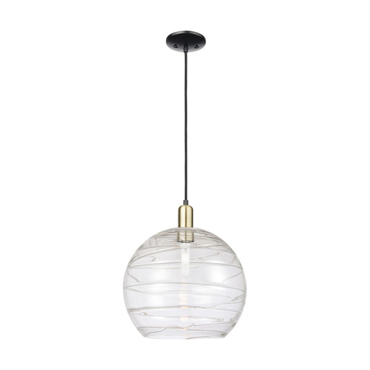 Innovations Athens Deco Swirl 14in 1-Light Mini Pendant | Industrial Black Antique Brass Steel and Clear Deco Swirl Glass | Model 716-1P-BAB-G1213-14CL
