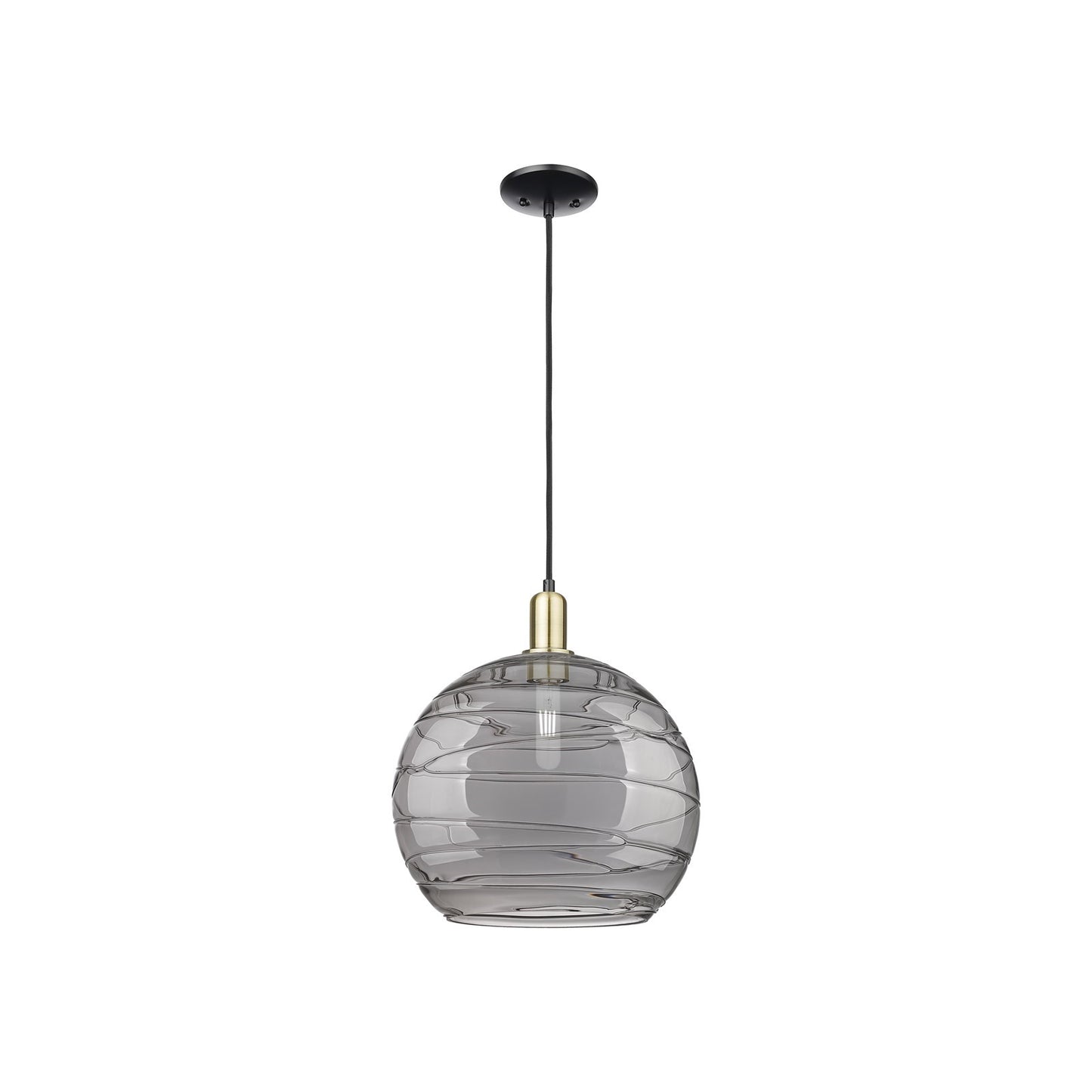 Innovations Athens Deco Swirl 14in 1-Light Mini Pendant | Industrial Black Antique Brass and Light Smoke Glass | Kitchen | Model 716-1P-BAB-G1213-14SM