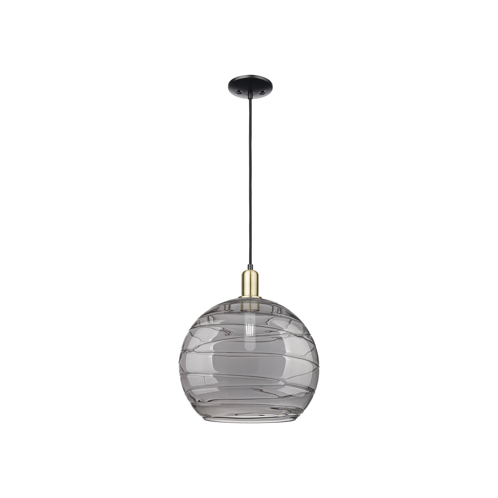 Innovations Athens Deco Swirl 14in 1-Light Mini Pendant | Industrial Black Antique Brass and Light Smoke Glass | Kitchen | Model 716-1P-BAB-G1213-14SM