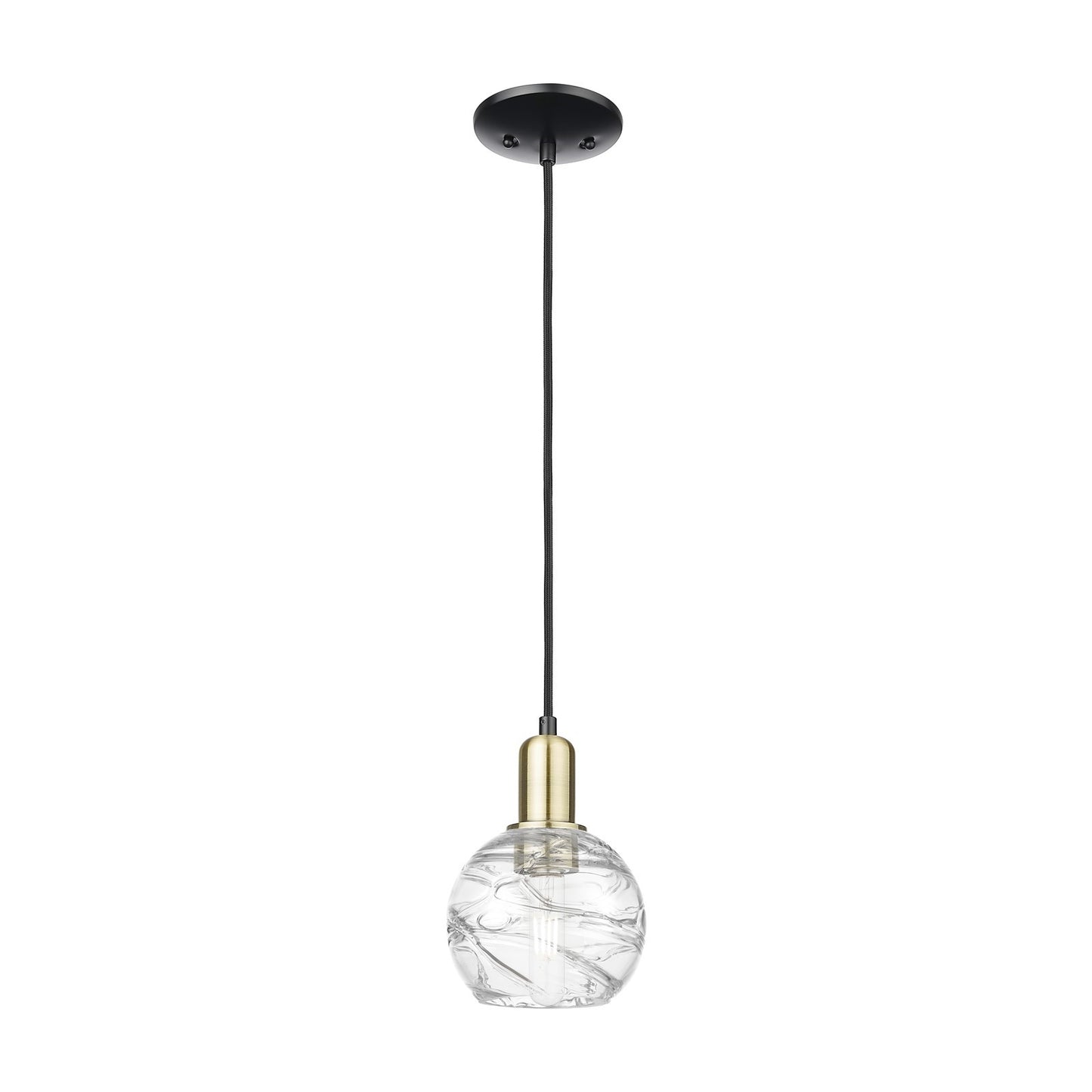 Innovations Athens Deco Swirl 6in 1-Light Mini Pendant | Industrial Black Antique Brass Steel and Clear Glass | Kitchen | Model 716-1P-BAB-G1213-6CL