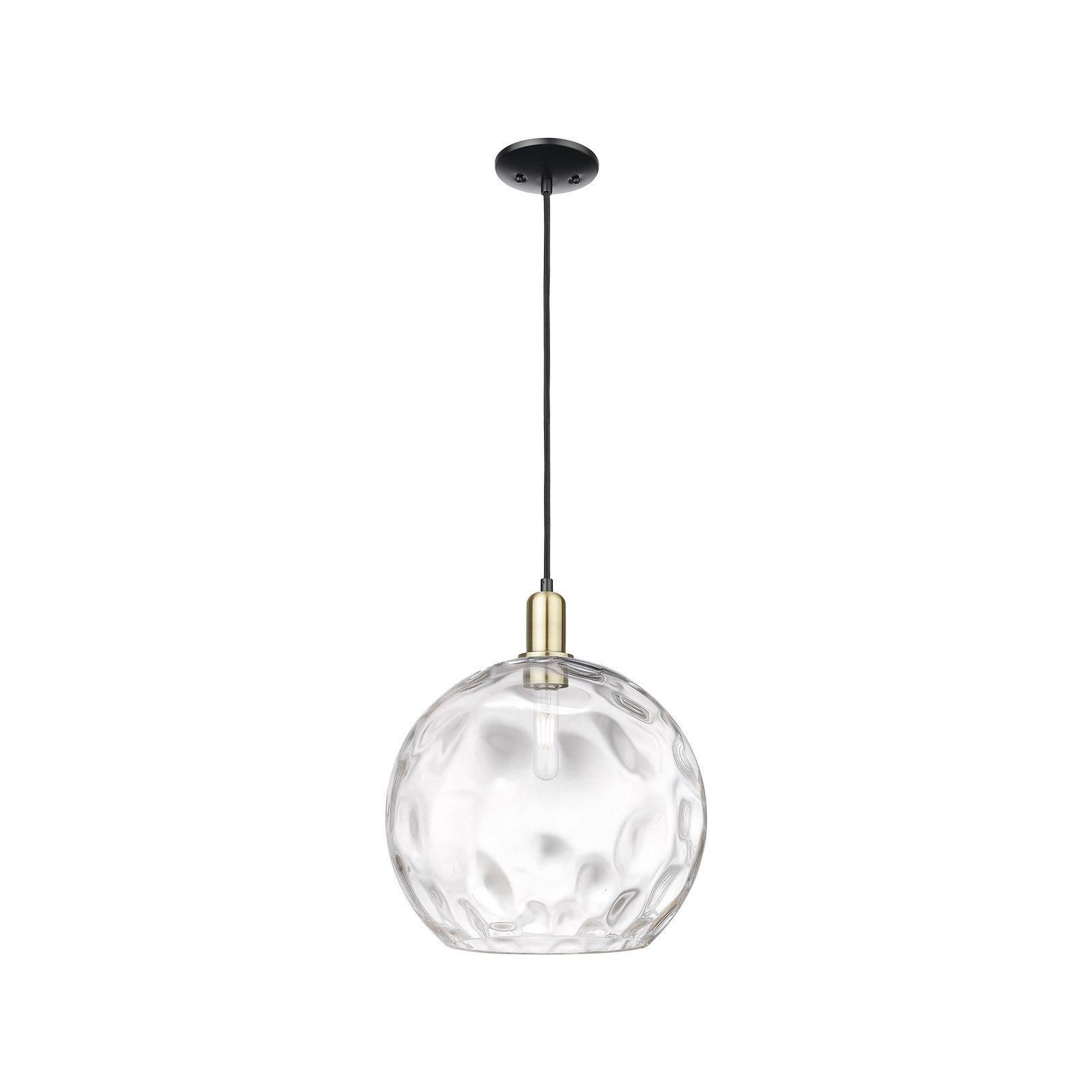 Innovations Athens Water Glass 13in 1-Light Mini Pendant | Industrial Black Antique Brass and Clear Glass | Kitchen Island & | Model 716-1P-BAB-G1215-14
