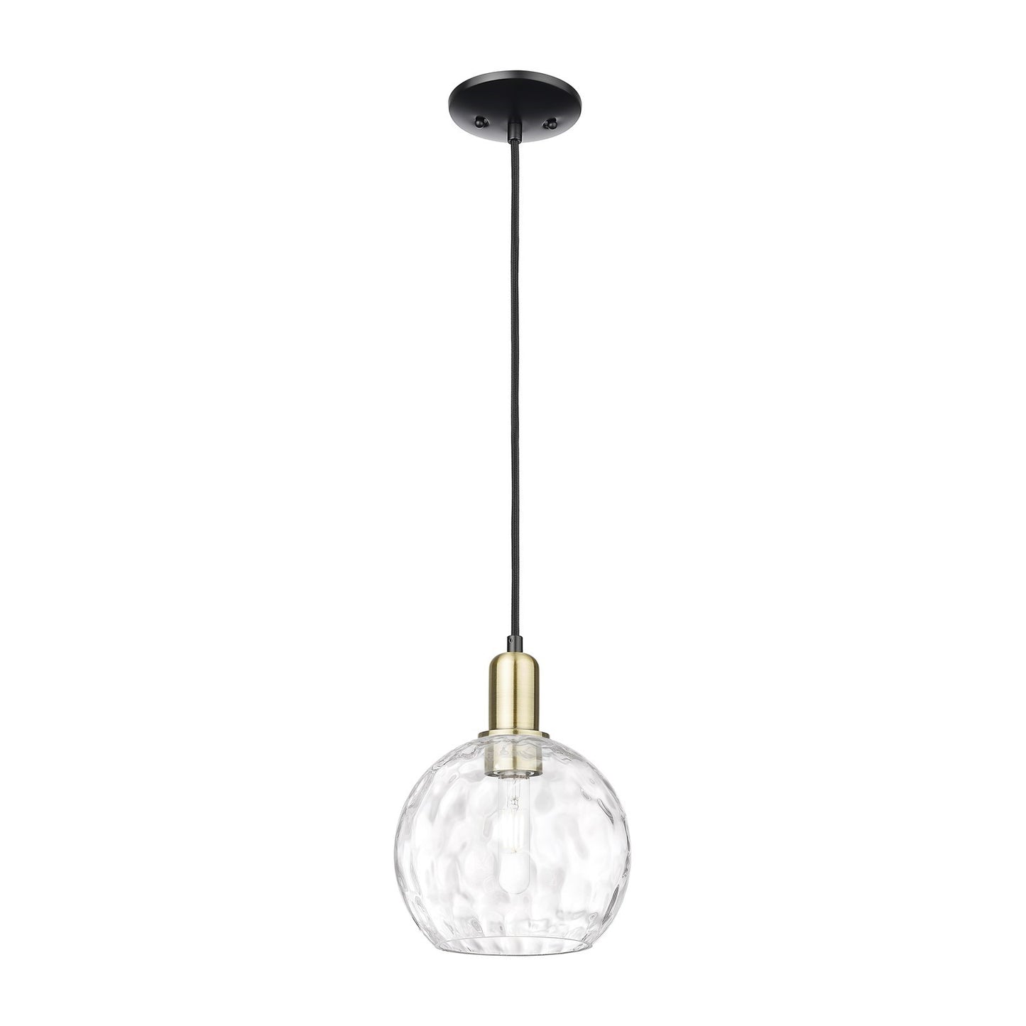 Innovations Athens Water Glass 8in 1-Light Mini Pendant | Industrial Black Antique Brass and Clear Glass | Kitchen Island & | Model 716-1P-BAB-G1215-8