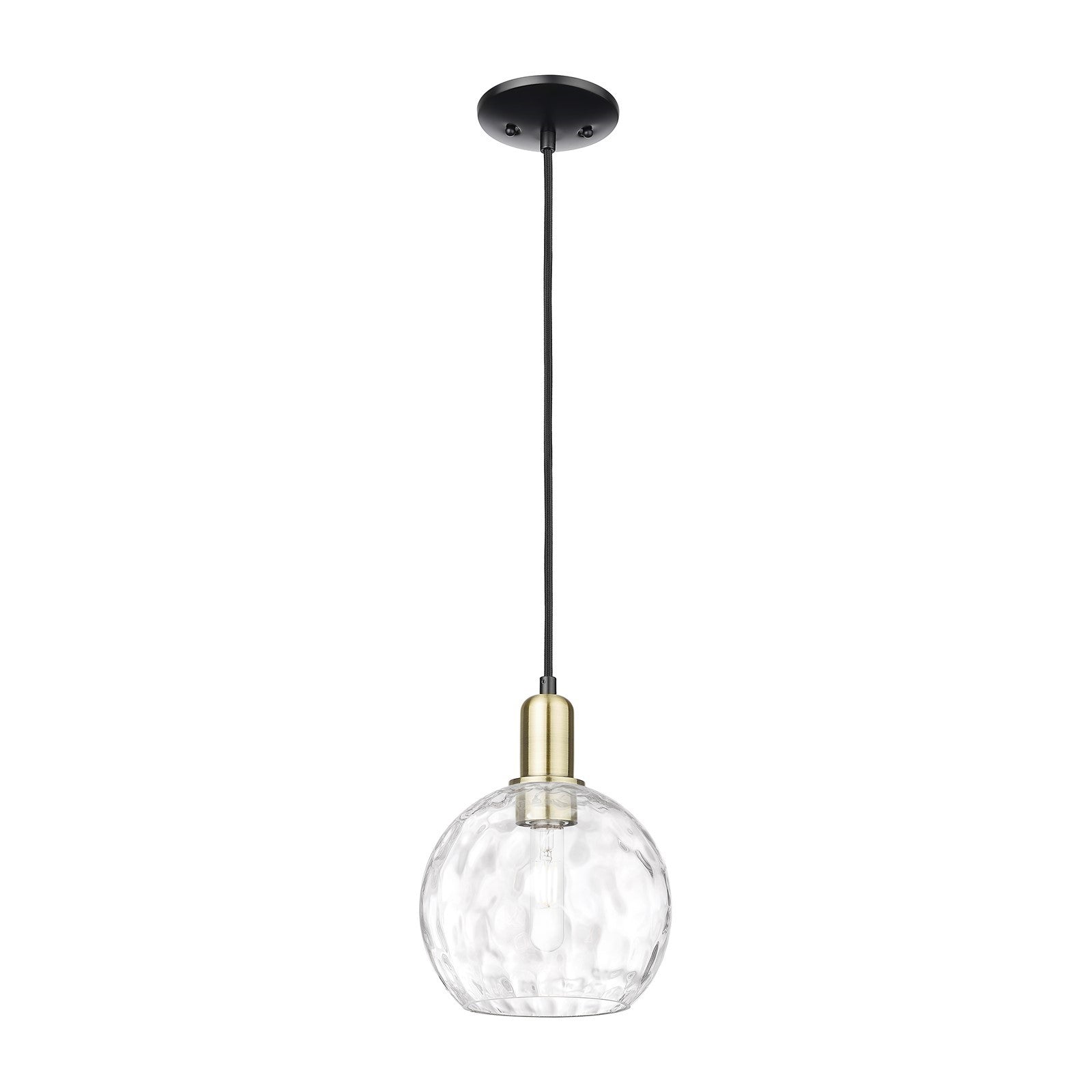 Innovations Athens Water Glass 8in 1-Light Mini Pendant | Industrial Black Antique Brass and Clear Glass | Kitchen Island & | Model 716-1P-BAB-G1215-8