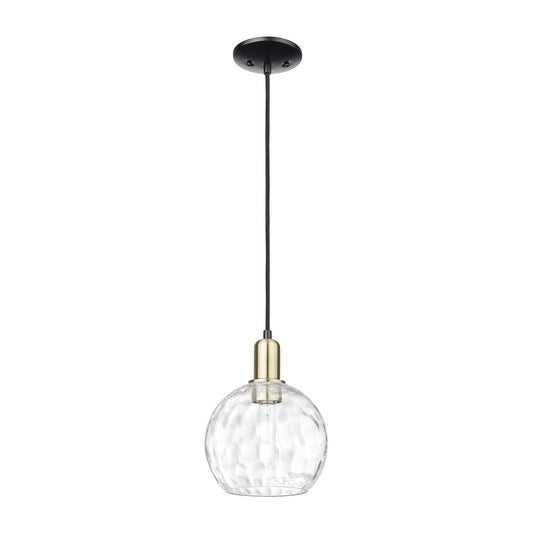 Innovations Athens Water Glass 8in 1-Light Mini Pendant | Industrial Black Antique Brass and Clear Glass | Kitchen Island & | Model 716-1P-BAB-G1215-8
