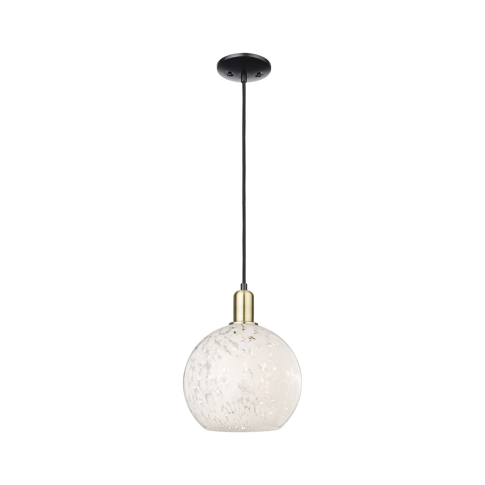 Innovations Lighting Arcadia 10in 1-Light Mini Pendant | Industrial Black Antique Brass and White Mouchette Glass | Kitchen | Model 716-1P-BAB-G1216-10WM