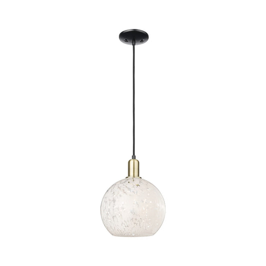 Innovations Lighting Arcadia 10in 1-Light Mini Pendant | Industrial Black Antique Brass and White Mouchette Glass | Kitchen | Model 716-1P-BAB-G1216-10WM