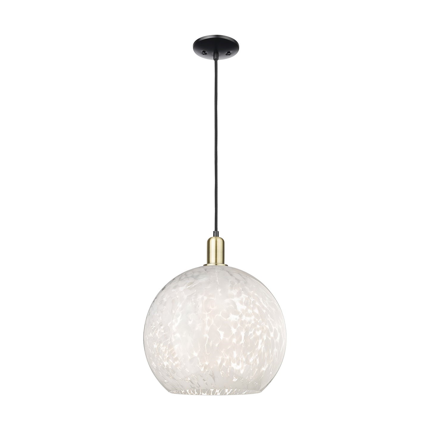 Innovations Lighting Arcadia 14in 1-Light Mini Pendant | Industrial Black Antique Brass Steel and White Mouchette Glass | Model 716-1P-BAB-G1216-14WM