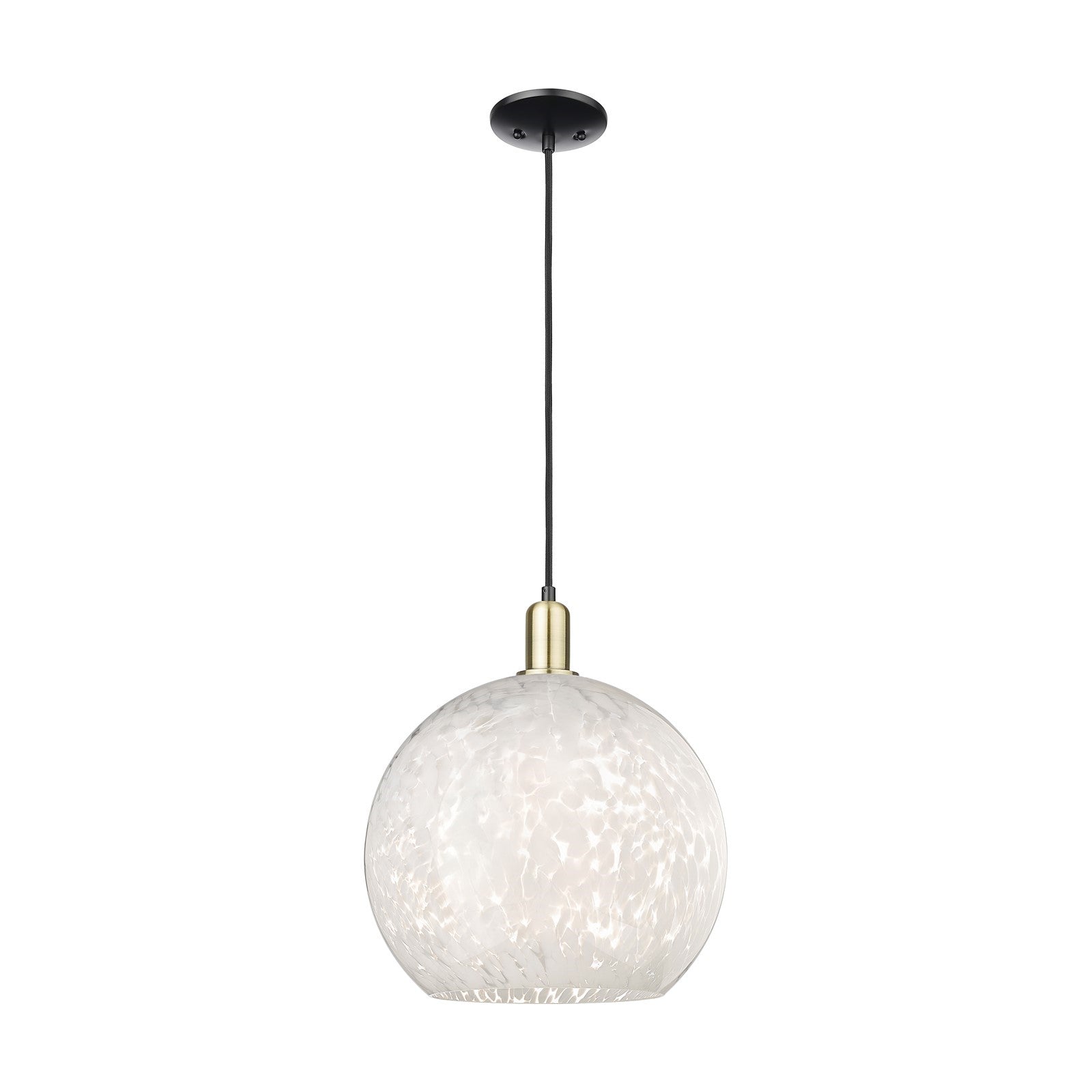 Innovations Lighting Arcadia 14in 1-Light Mini Pendant | Industrial Black Antique Brass Steel and White Mouchette Glass | Model 716-1P-BAB-G1216-14WM