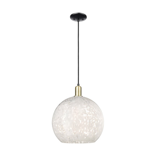 Innovations Lighting Arcadia 14in 1-Light Mini Pendant | Industrial Black Antique Brass Steel and White Mouchette Glass | Model 716-1P-BAB-G1216-14WM