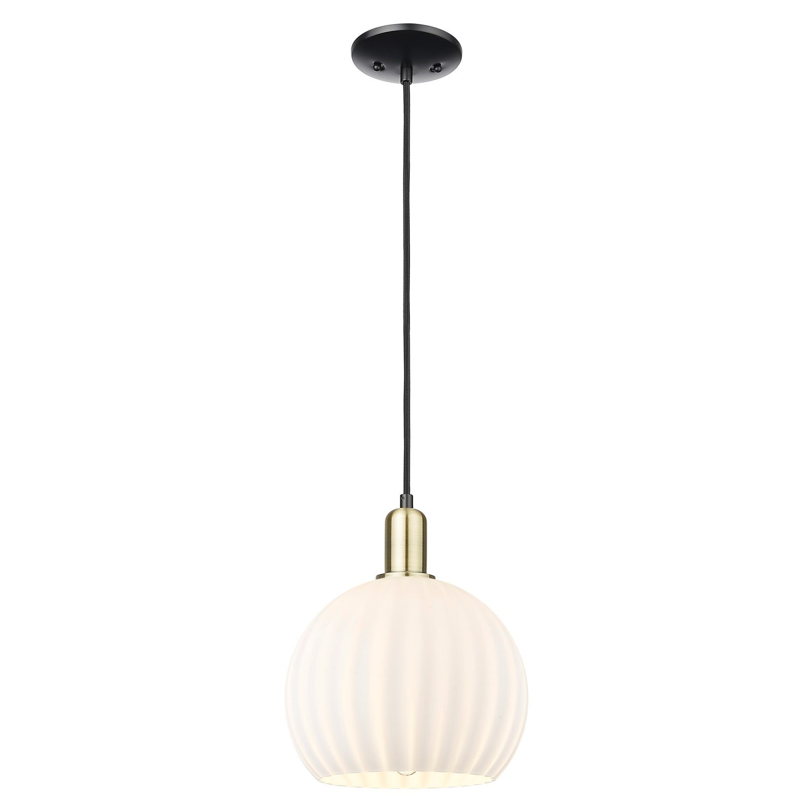 Innovations Lighting Arcadia 10in 1-Light Mini Pendant | Industrial Black Antique Brass and White Venetian Glass | Kitchen | Model 716-1P-BAB-G1217-10WV