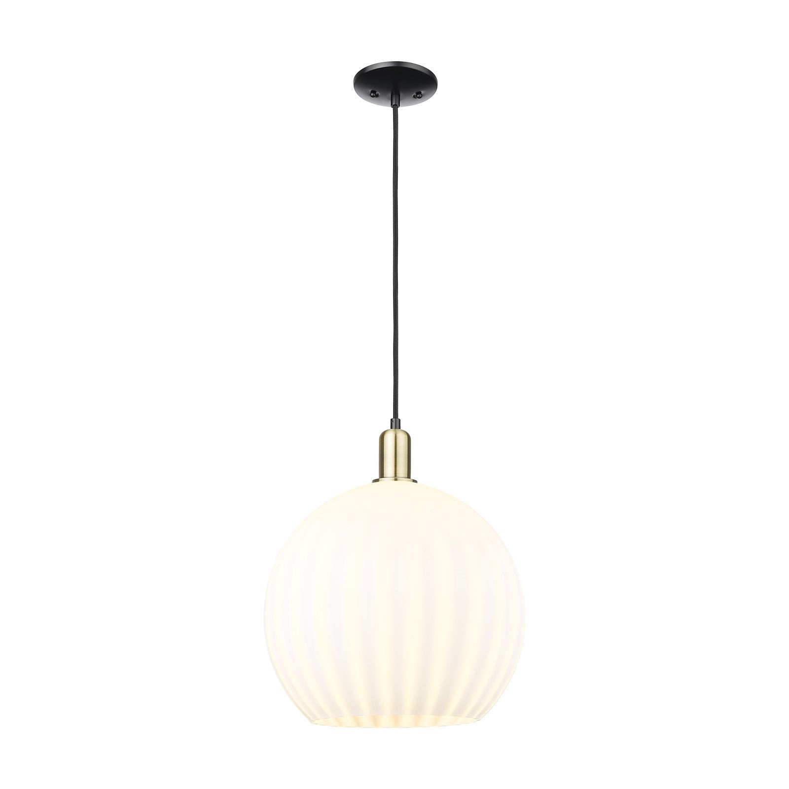 Innovations Lighting Arcadia 14in 1-Light Mini Pendant | Industrial Black Antique Brass Steel and White Venetian Glass | Model 716-1P-BAB-G1217-14WV