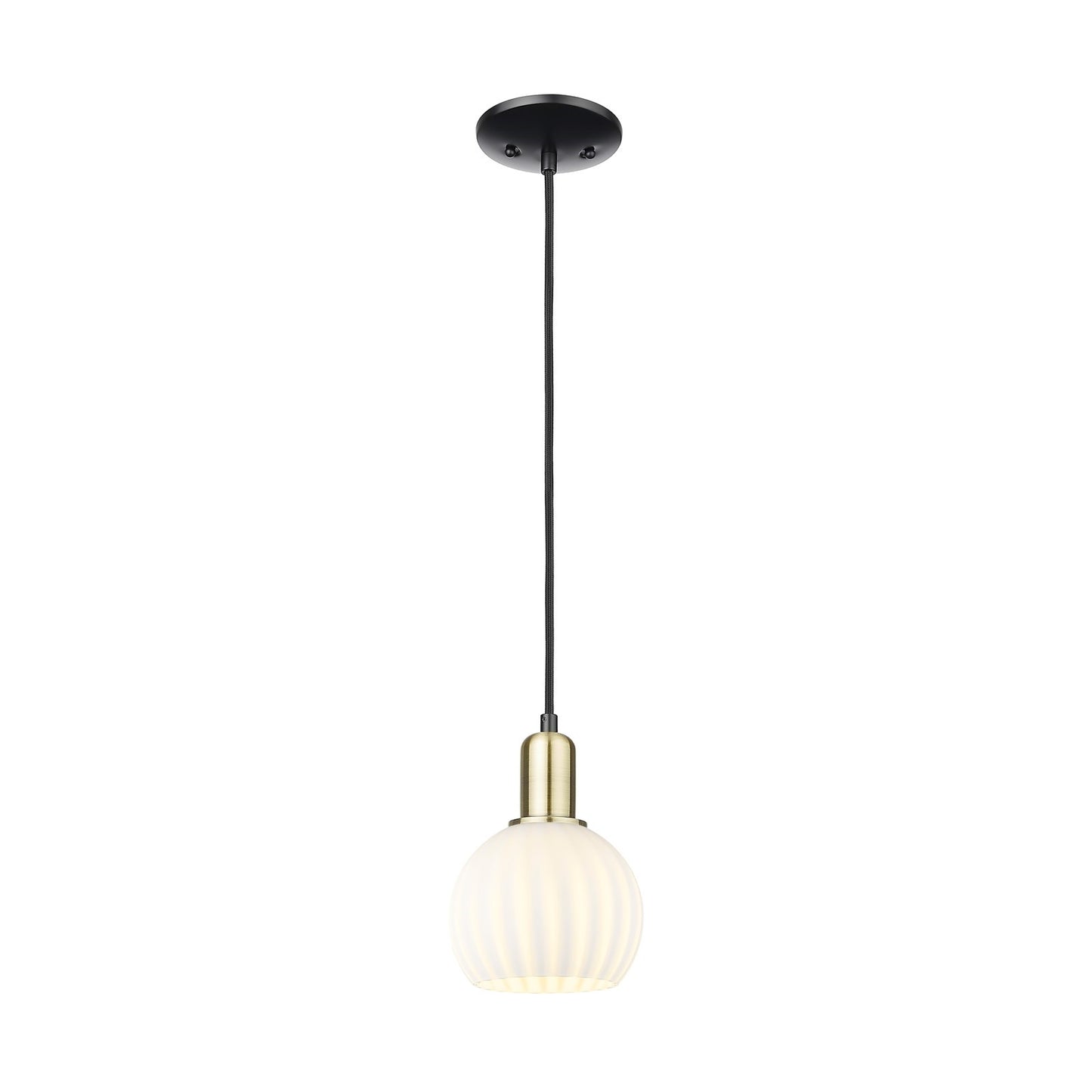 Innovations Lighting White Venetian 6in 1-Light Mini Pendant | Industrial Black Antique Brass and White Venetian Glass | Model 716-1P-BAB-G1217-6WV