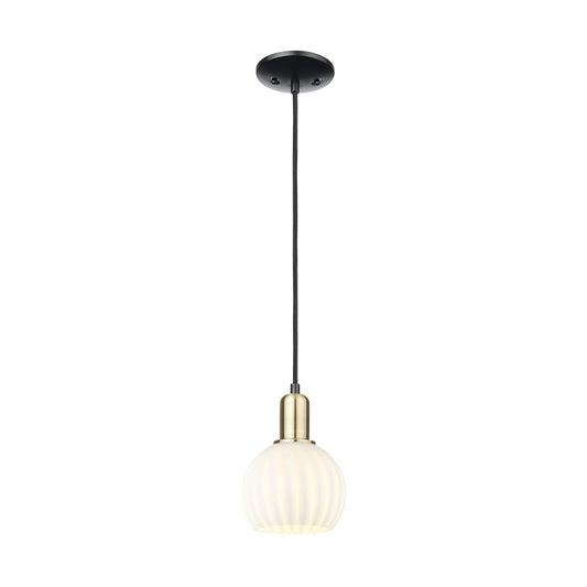 Innovations Lighting White Venetian 6in 1-Light Mini Pendant | Industrial Black Antique Brass and White Venetian Glass | Model 716-1P-BAB-G1217-6WV