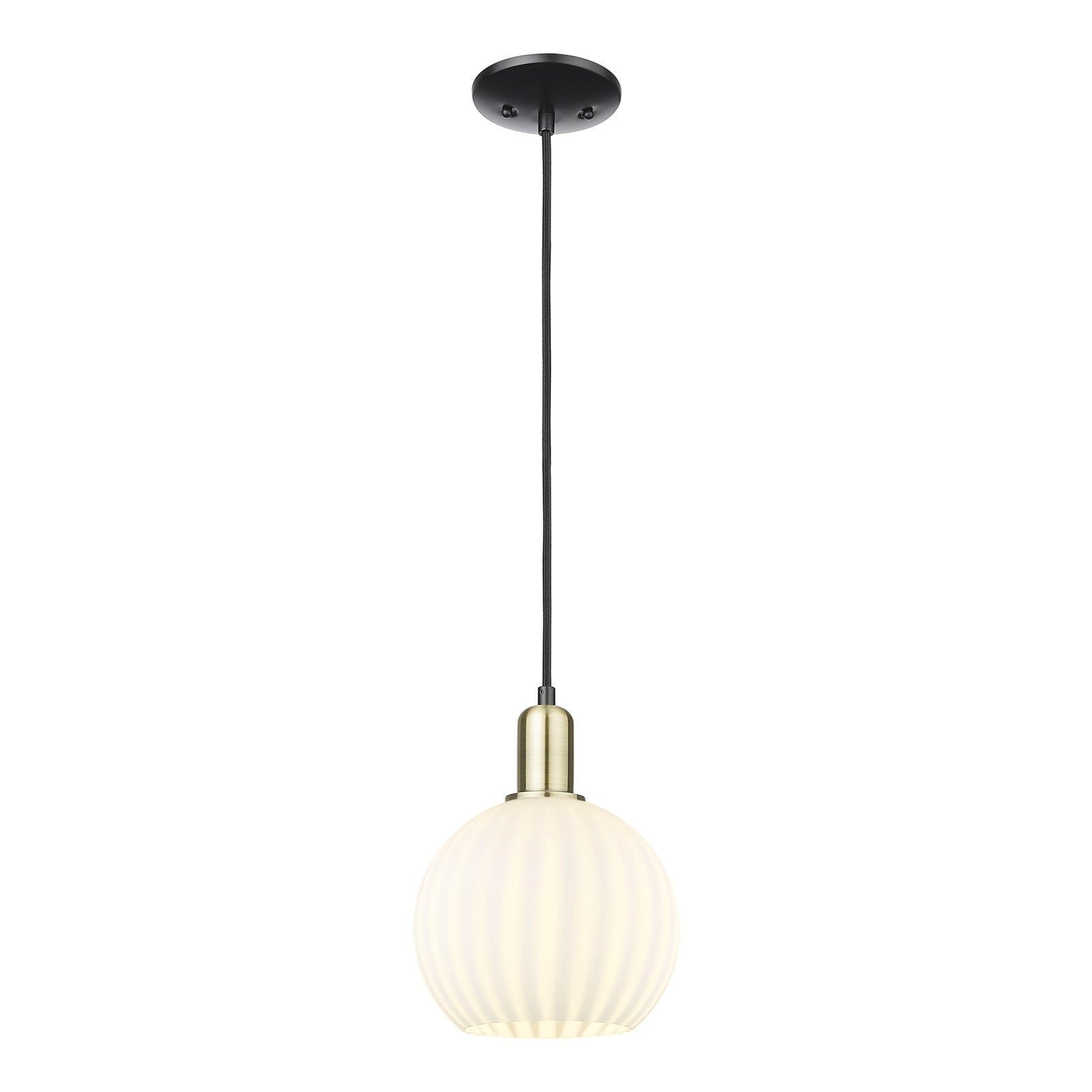 Innovations Lighting Arcadia 8in 1-Light Mini Pendant | Industrial Black Antique Brass Steel and White Venetian Glass | Model 716-1P-BAB-G1217-8WV