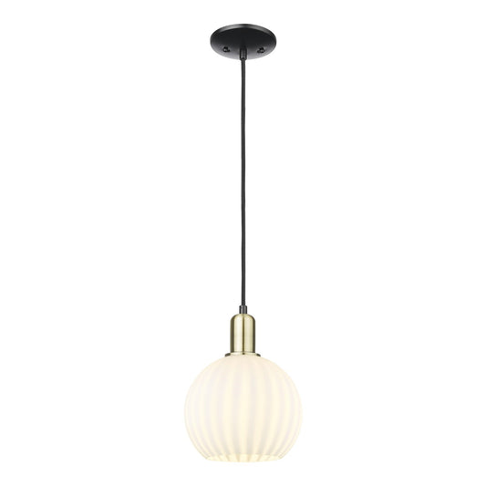 Innovations Lighting Arcadia 8in 1-Light Mini Pendant | Industrial Black Antique Brass Steel and White Venetian Glass | Model 716-1P-BAB-G1217-8WV