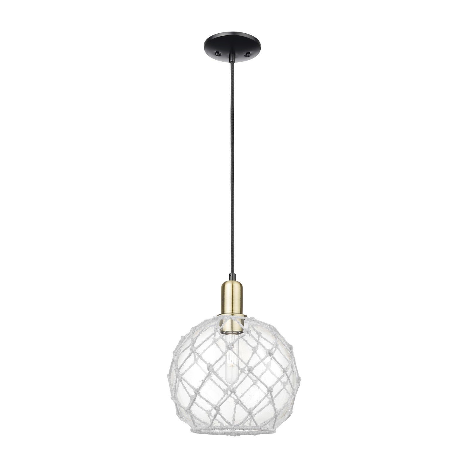 Innovations Farmhouse Rope 10in 1-Light Mini Pendant | Industrial Black Antique Brass Steel and Clear Glass with White Rope | Model 716-1P-BAB-G122-10RW
