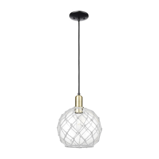 Innovations Farmhouse Rope 10in 1-Light Mini Pendant | Industrial Black Antique Brass Steel and Clear Glass with White Rope | Model 716-1P-BAB-G122-10RW