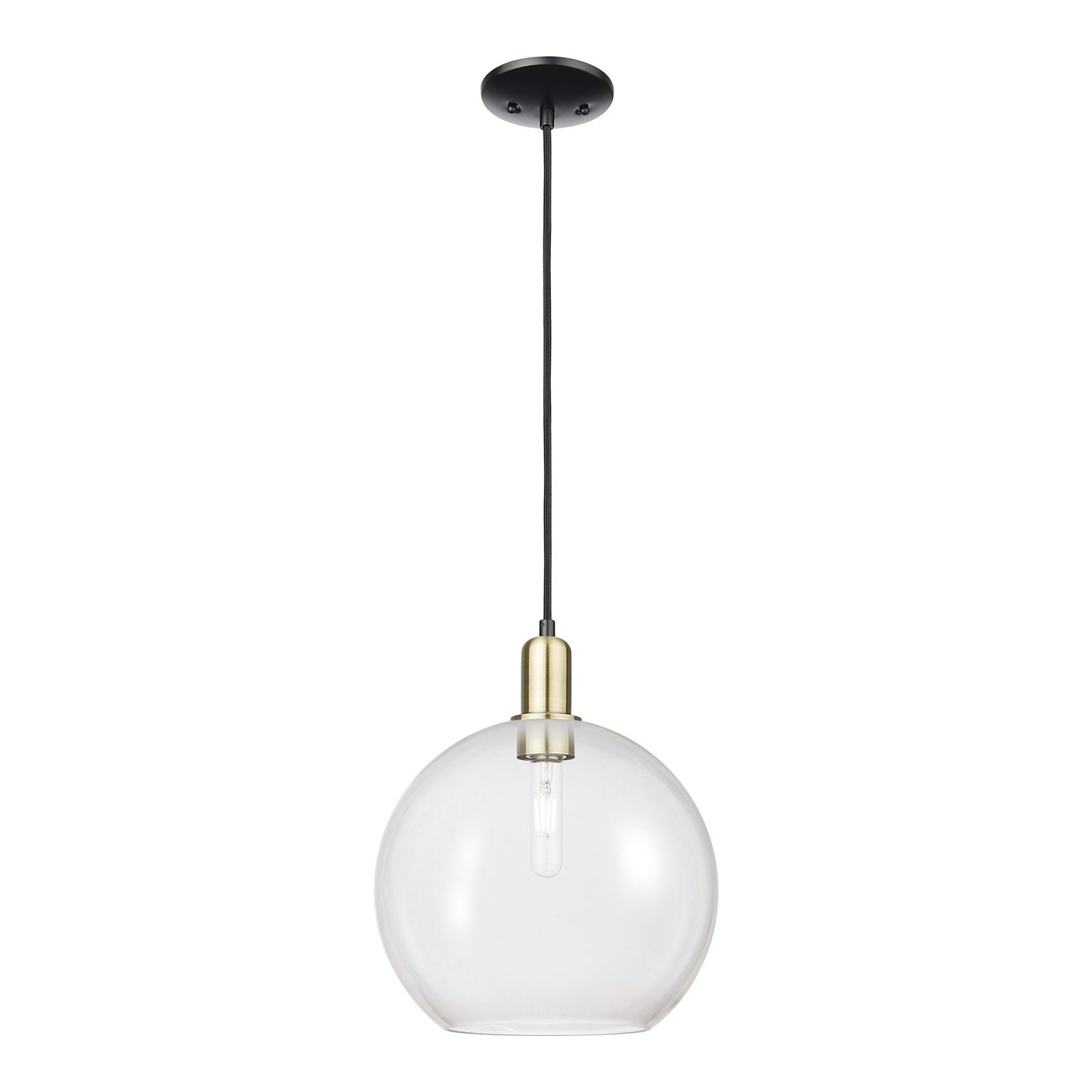 Innovations Athens 12in 1-Light Mini Pendant | Industrial Black Antique Brass and Clear Glass | Kitchen Island & Dining Room | Model 716-1P-BAB-G122-12
