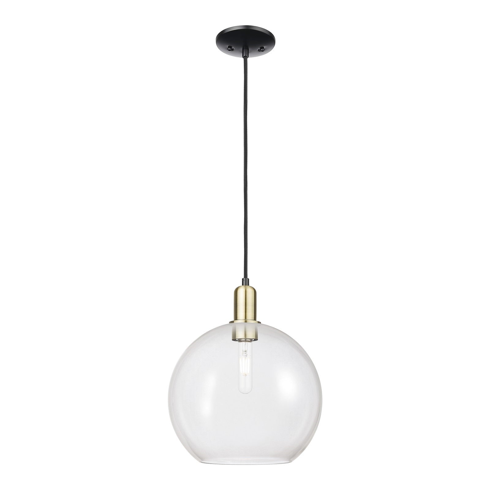 Innovations Athens 12in 1-Light Mini Pendant | Industrial Black Antique Brass and Clear Glass | Kitchen Island & Dining Room | Model 716-1P-BAB-G122-12