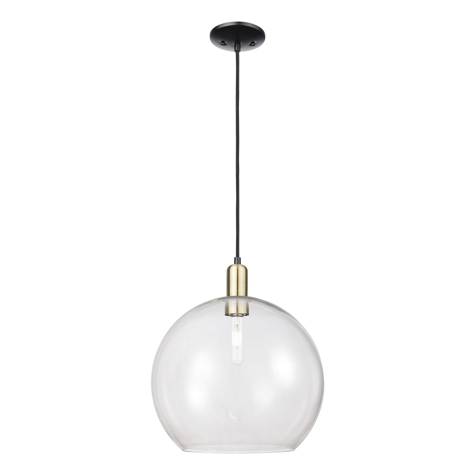 Innovations Athens 14in 1-Light Mini Pendant | Industrial Black Antique Brass Steel and Clear Glass | Kitchen Island & Dining | Model 716-1P-BAB-G122-14