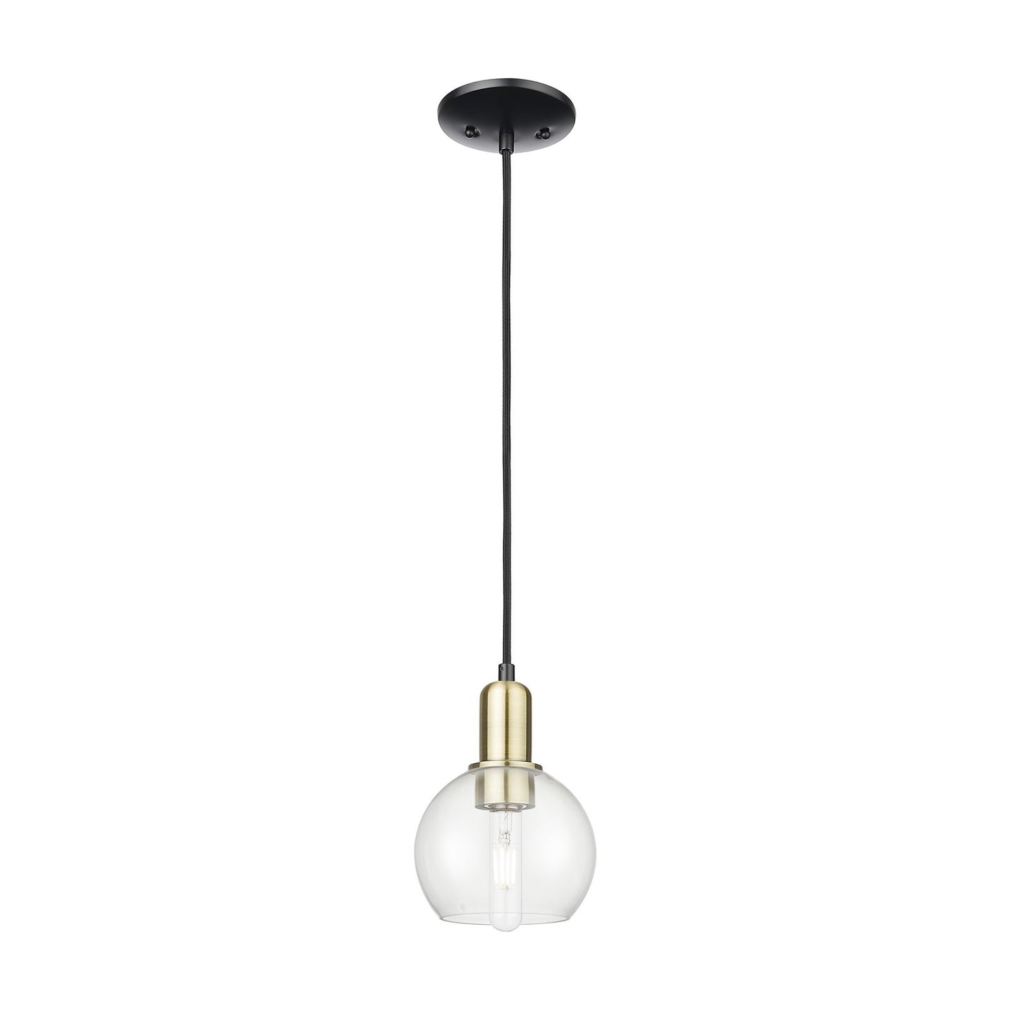 Innovations Athens 6in 1-Light Mini Pendant | Industrial Black Antique Brass Steel and Clear Glass | Kitchen Island & Dining | Model 716-1P-BAB-G122-6