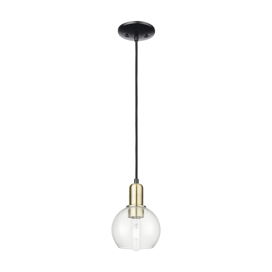 Innovations Athens 6in 1-Light Mini Pendant | Industrial Black Antique Brass Steel and Clear Glass | Kitchen Island & Dining | Model 716-1P-BAB-G122-6