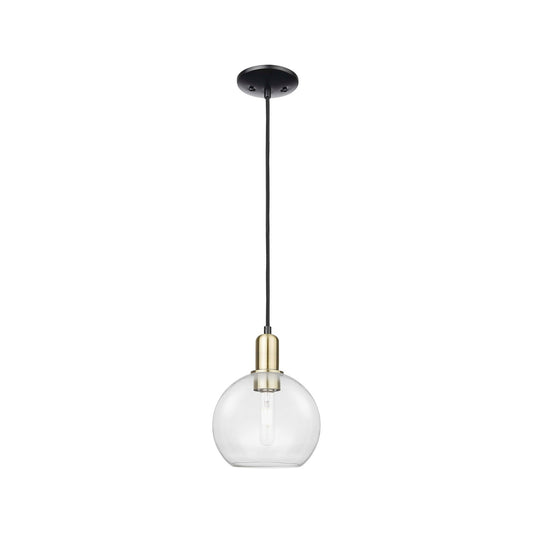 Innovations Athens 8in 1-Light Mini Pendant | Industrial Black Antique Brass Steel and Clear Glass | Kitchen Island & Dining | Model 716-1P-BAB-G122-8