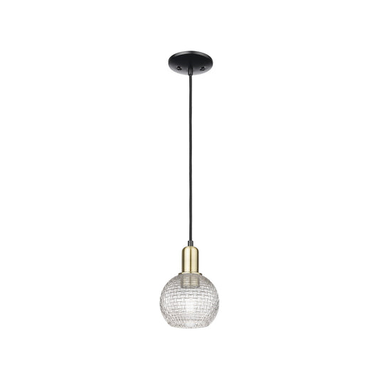 Innovations Athens 6in 1-Light Mini Pendant | Industrial Black Antique Brass Steel and Clear Basket Weave Glass | Kitchen | Model 716-1P-BAB-G122C-6CL