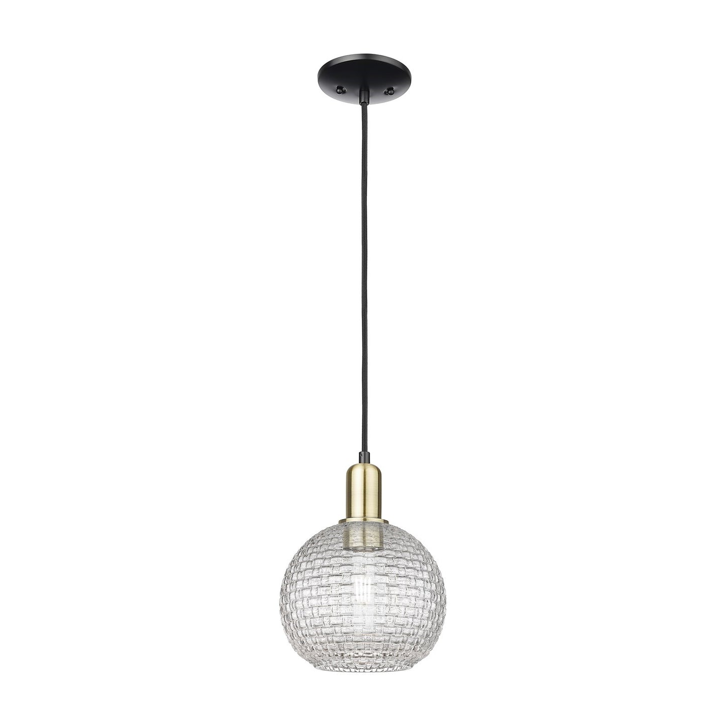 Innovations Athens 8in 1-Light Mini Pendant | Industrial Black Antique Brass Steel and Clear Basket Weave Glass | Kitchen | Model 716-1P-BAB-G122C-8CL