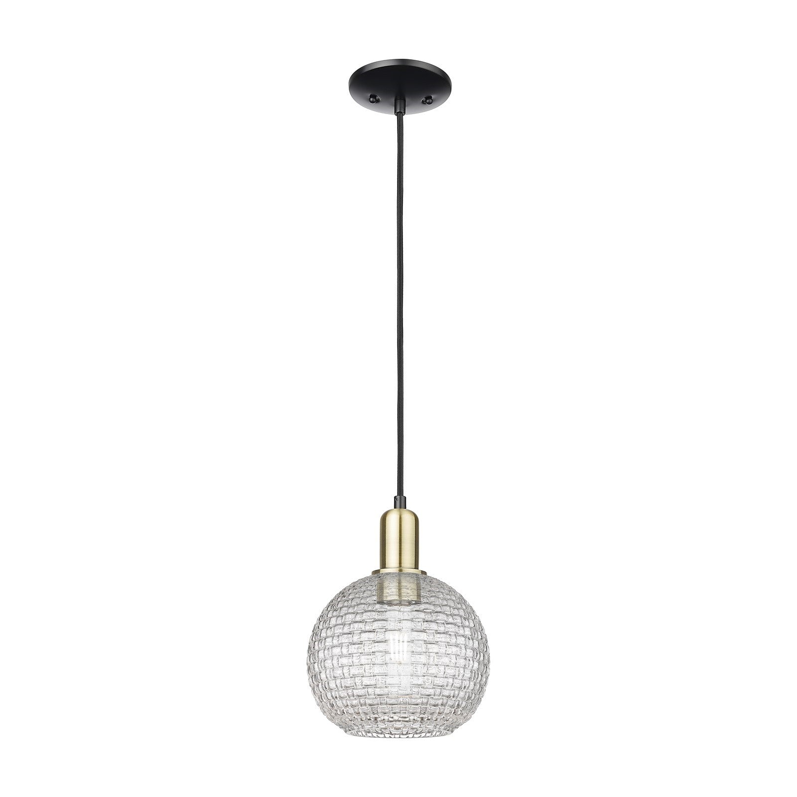 Innovations Athens 8in 1-Light Mini Pendant | Industrial Black Antique Brass Steel and Clear Basket Weave Glass | Kitchen | Model 716-1P-BAB-G122C-8CL