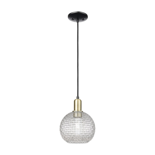 Innovations Athens 8in 1-Light Mini Pendant | Industrial Black Antique Brass Steel and Clear Basket Weave Glass | Kitchen | Model 716-1P-BAB-G122C-8CL