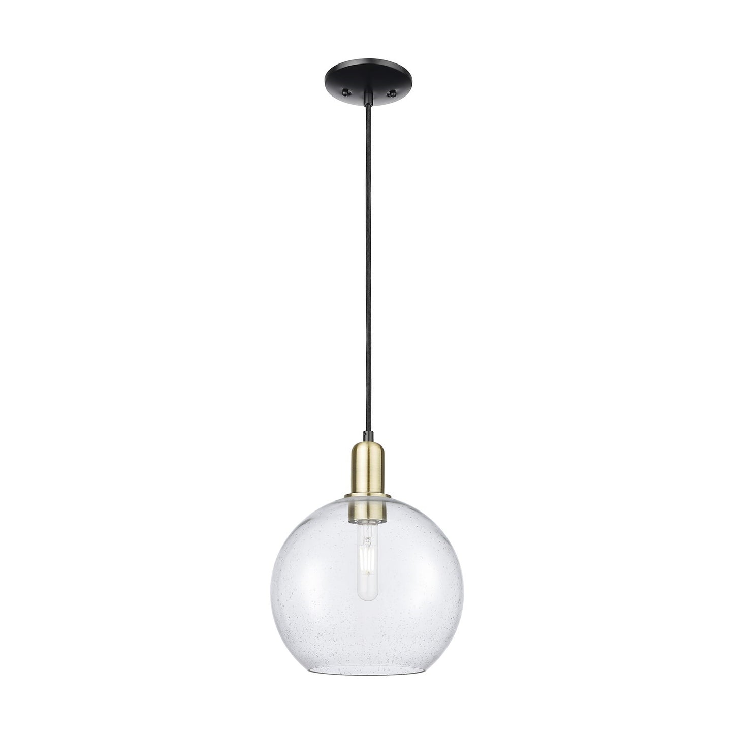 Innovations Athens 10in 1-Light Mini Pendant | Industrial Black Antique Brass Steel and Seedy Glass | Kitchen Island & Dining | Model 716-1P-BAB-G124-10