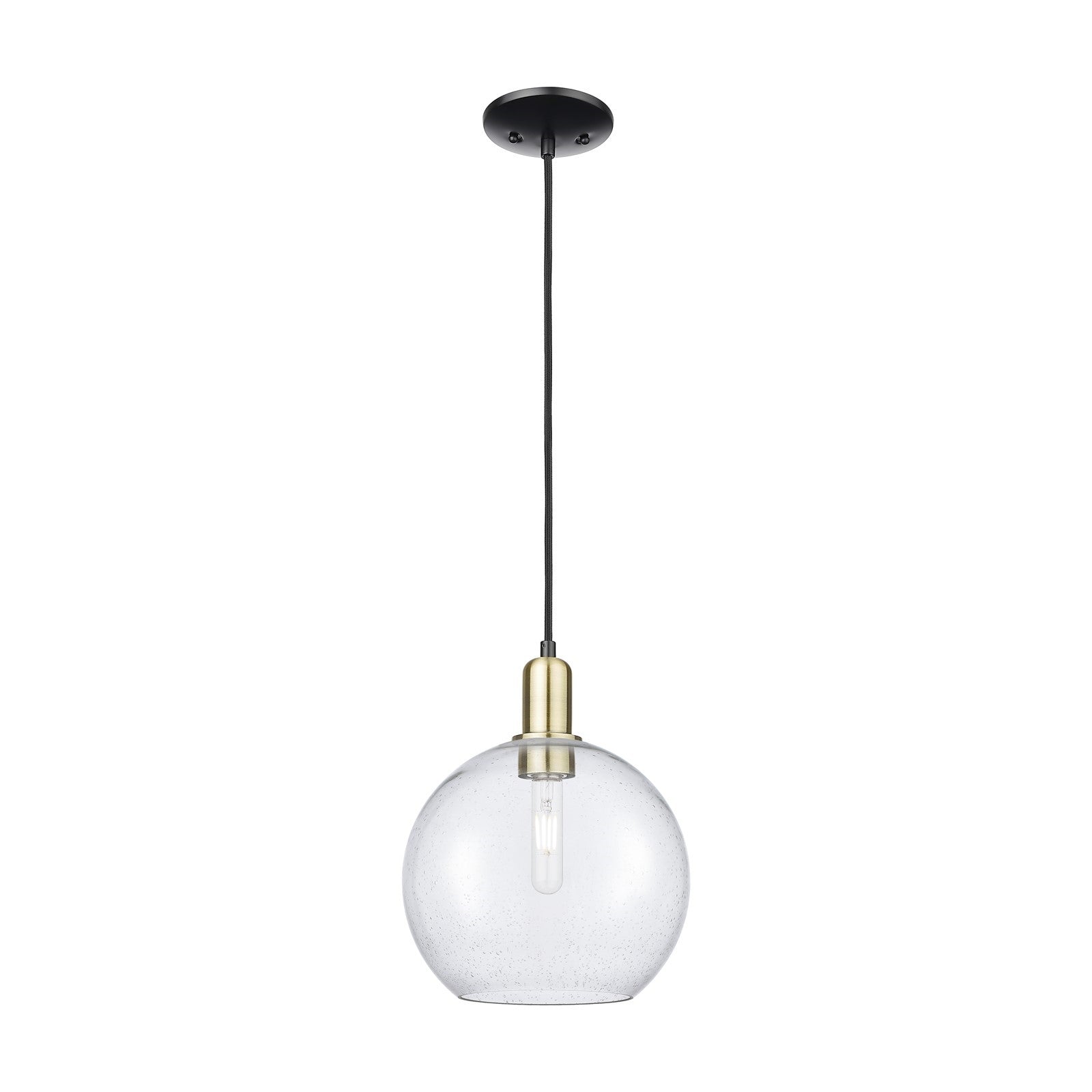 Innovations Athens 10in 1-Light Mini Pendant | Industrial Black Antique Brass Steel and Seedy Glass | Kitchen Island & Dining | Model 716-1P-BAB-G124-10