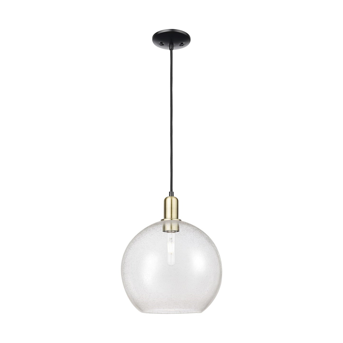 Innovations Athens 12in 1-Light Mini Pendant | Industrial Black Antique Brass Steel and Seedy Glass | Kitchen Island & Dining | Model 716-1P-BAB-G124-12