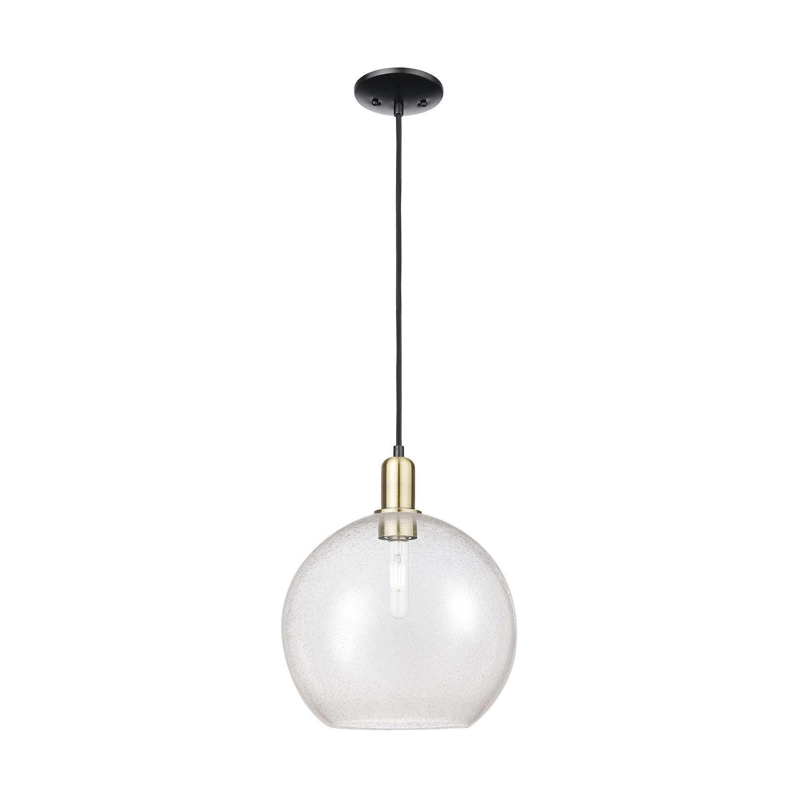 Innovations Athens 12in 1-Light Mini Pendant | Industrial Black Antique Brass Steel and Seedy Glass | Kitchen Island & Dining | Model 716-1P-BAB-G124-12