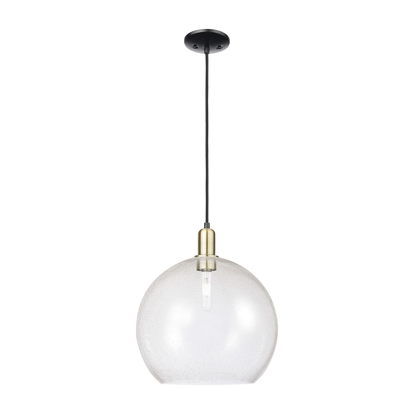 Innovations Athens 14in 1-Light Mini Pendant | Industrial Black Antique Brass Steel and Seedy Glass | Kitchen Island & Dining | Model 716-1P-BAB-G124-14