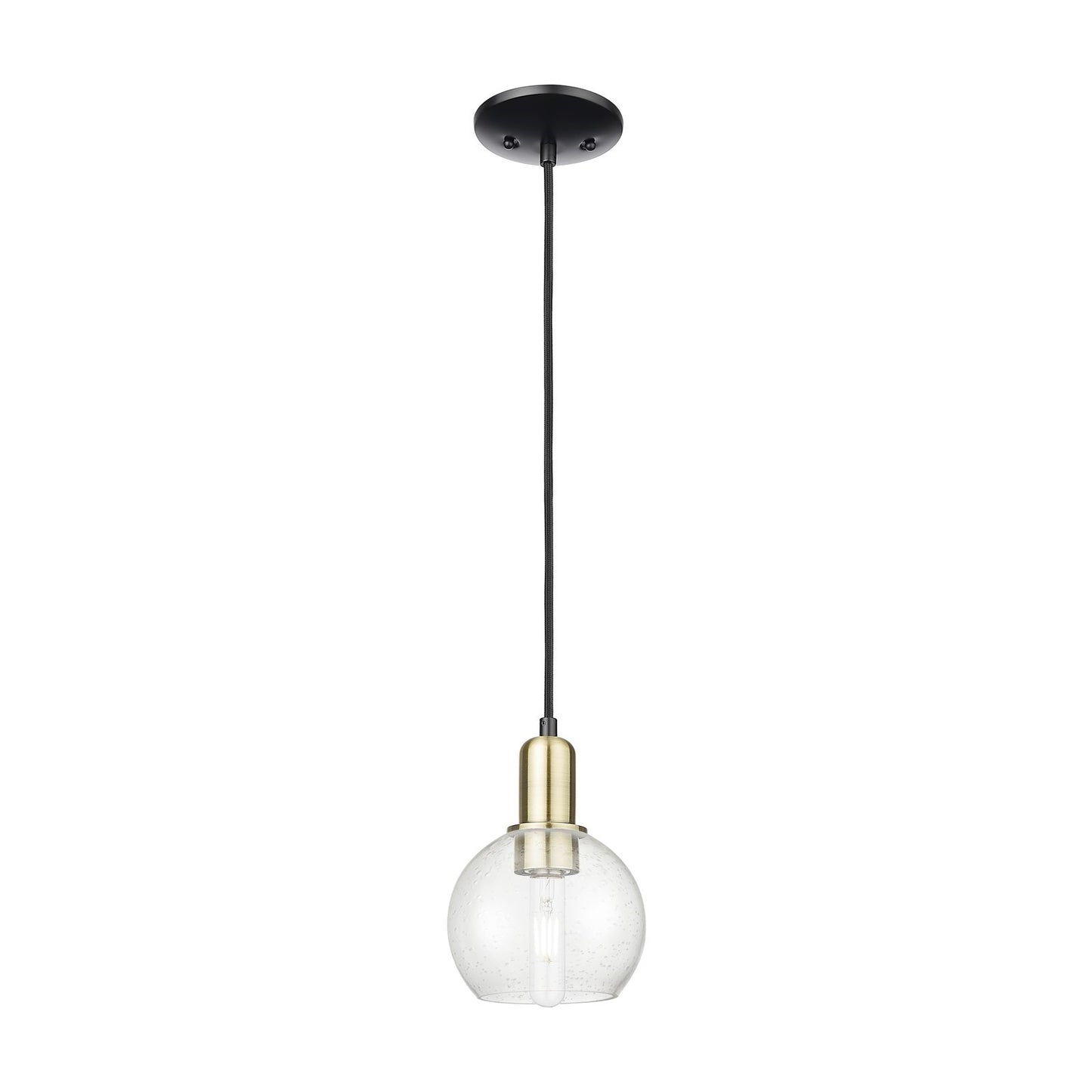 Innovations Athens 6in 1-Light Mini Pendant | Industrial Black Antique Brass Steel and Seedy Glass | Kitchen Island & Dining | Model 716-1P-BAB-G124-6