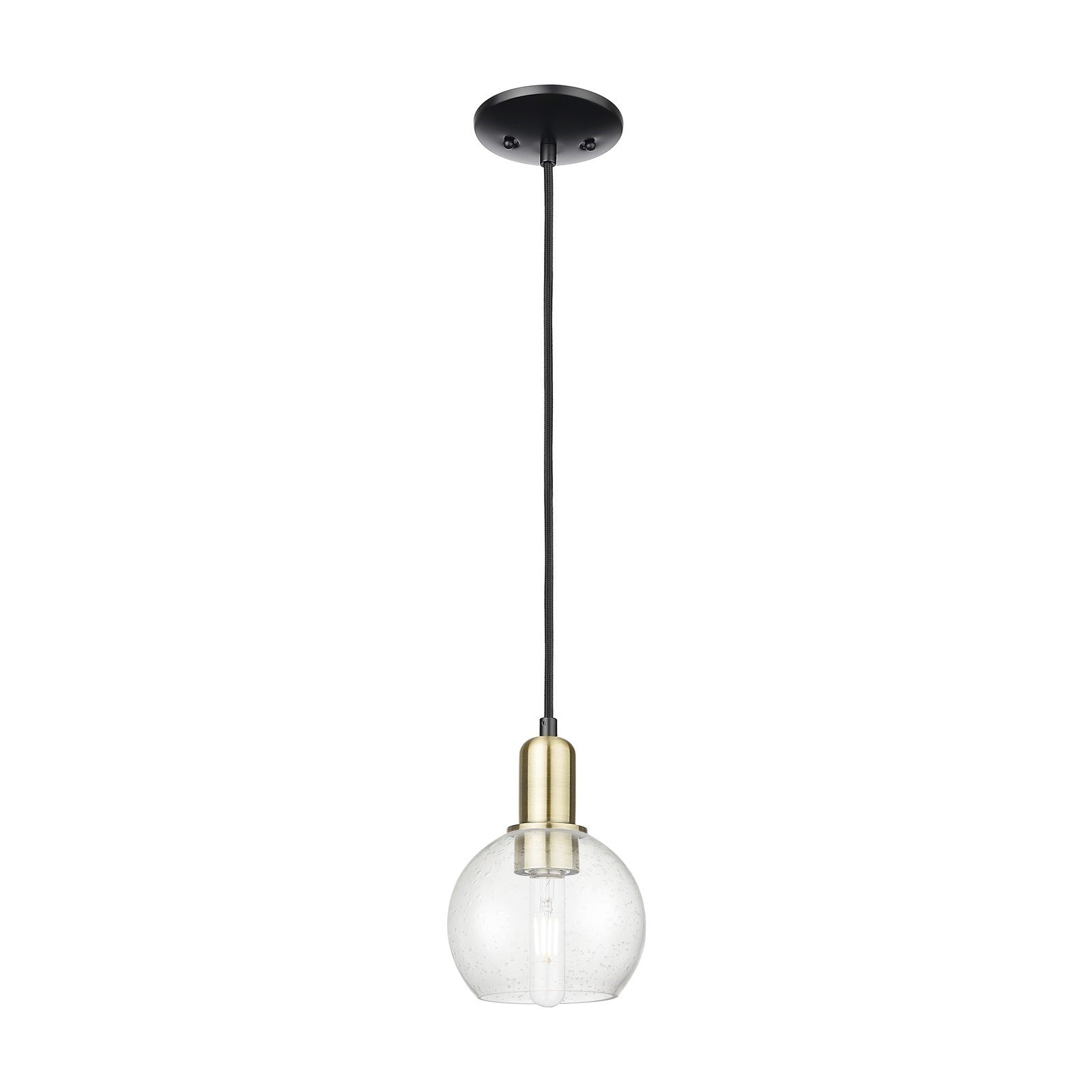 Innovations Athens 6in 1-Light Mini Pendant | Industrial Black Antique Brass Steel and Seedy Glass | Kitchen Island & Dining | Model 716-1P-BAB-G124-6