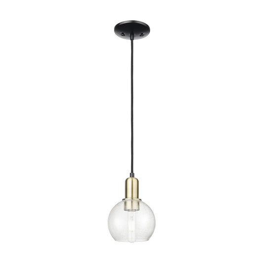 Innovations Athens 6in 1-Light Mini Pendant | Industrial Black Antique Brass Steel and Seedy Glass | Kitchen Island & Dining | Model 716-1P-BAB-G124-6