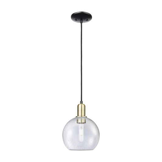 Innovations Athens 8in 1-Light Mini Pendant | Industrial Black Antique Brass Steel and Seedy Glass | Kitchen Island & Dining | Model 716-1P-BAB-G124-8