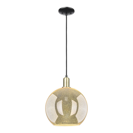 Innovations Athens 12in 1-Light Mini Pendant | Industrial Black Antique Brass and Mercury Glass | Kitchen Island & Dining Room | Model 716-1P-BAB-G128-12