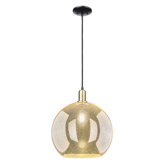 Innovations Athens 14in 1-Light Mini Pendant | Industrial Black Antique Brass Steel and Mercury Glass | Kitchen Island & Dining | Model 716-1P-BAB-G128-14