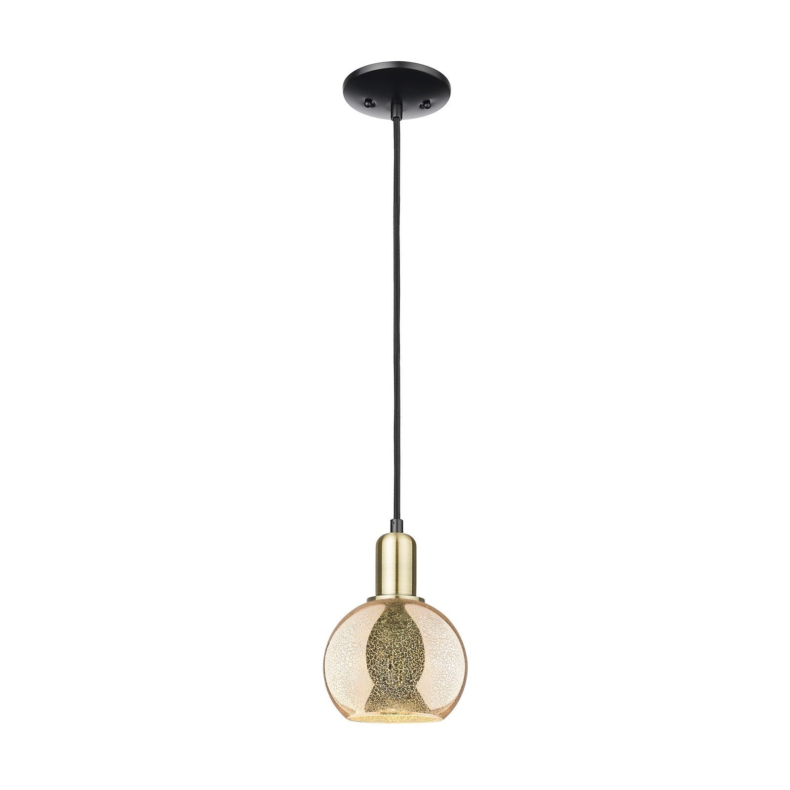 Innovations Athens 6in 1-Light Mini Pendant | Industrial Black Antique Brass Steel and Mercury Glass | Kitchen Island & Dining | Model 716-1P-BAB-G128-6