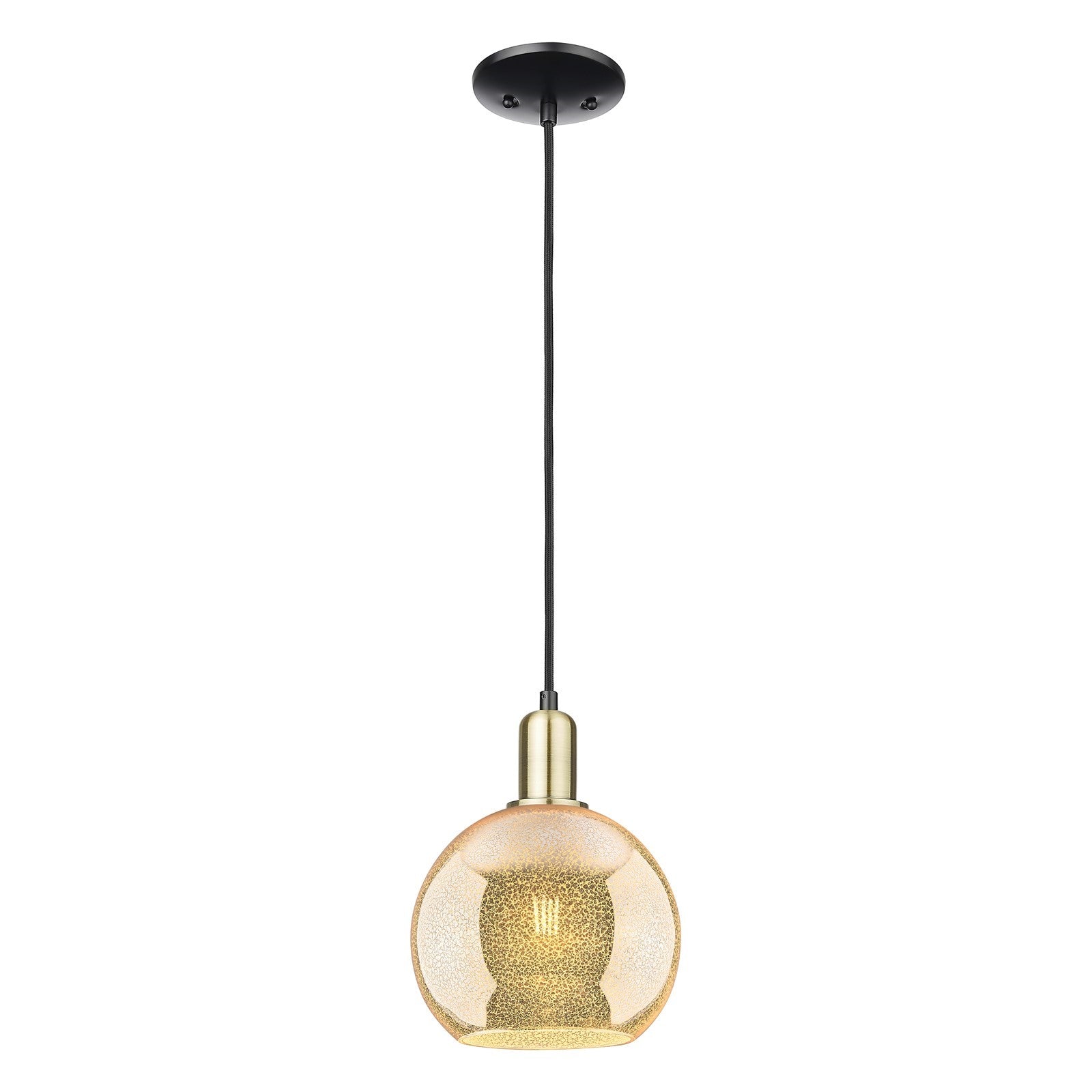 Innovations Athens 8in 1-Light Mini Pendant | Industrial Black Antique Brass and Mercury Glass | Kitchen Island & Dining Room | Model 716-1P-BAB-G128-8
