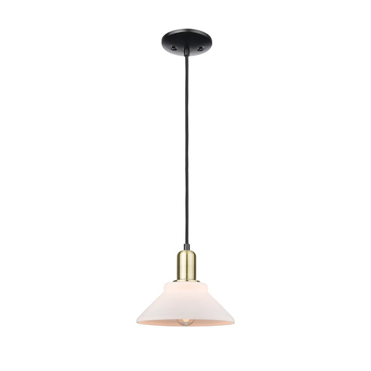 Innovations Orwell 8in 1-Light Mini Pendant | Industrial Black Antique Brass and Matte White Glass | Kitchen Island & Dining Room | Model 716-1P-BAB-G131