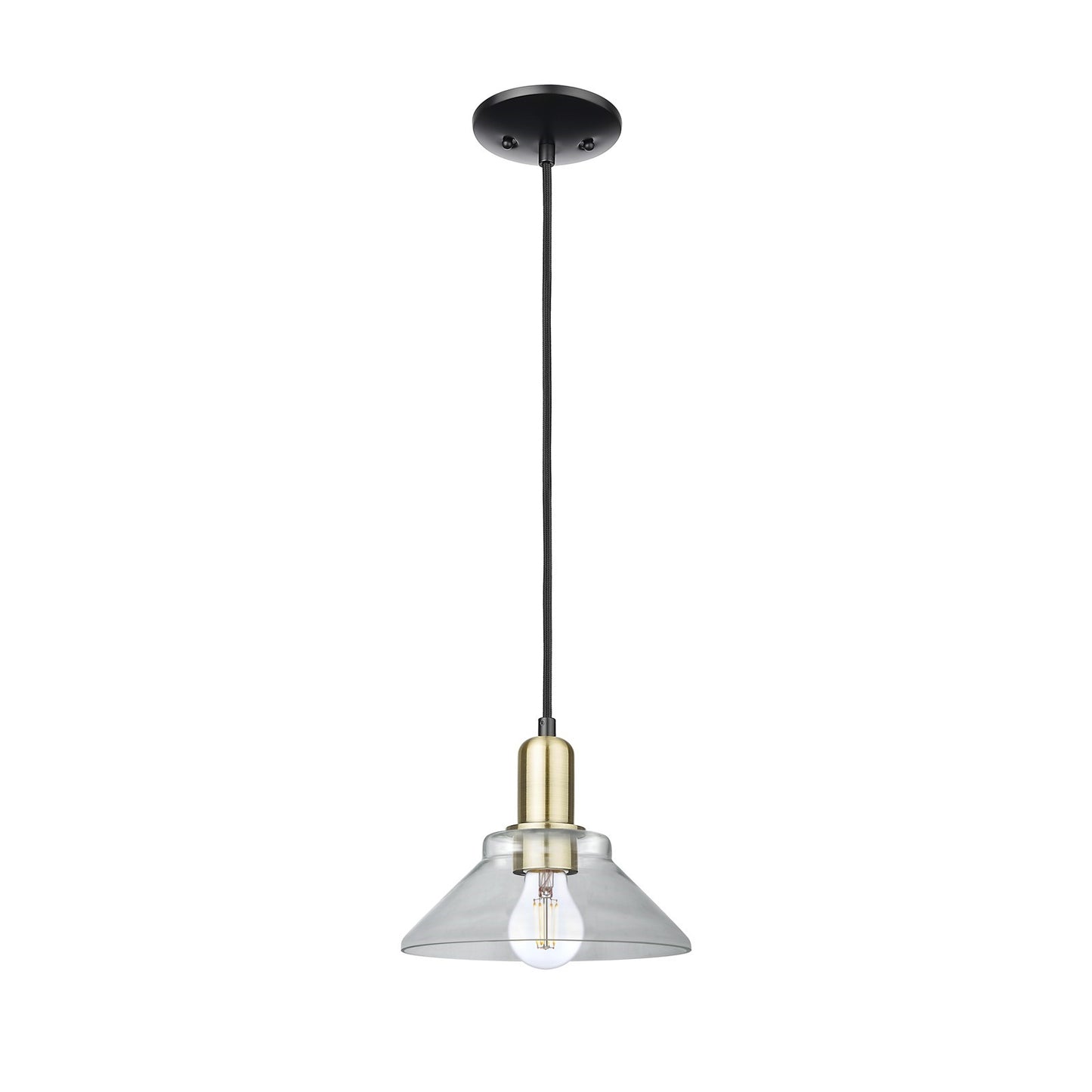 Innovations Orwell 8.38in 1-Light Mini Pendant | Industrial Black Antique Brass and Clear Glass | Kitchen Island & Dining Room | Model 716-1P-BAB-G132